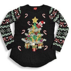 Joyland Christmas Sweater Womens XL 3D Ornaments Santa Tinsel Sequins‎ Tree Bows